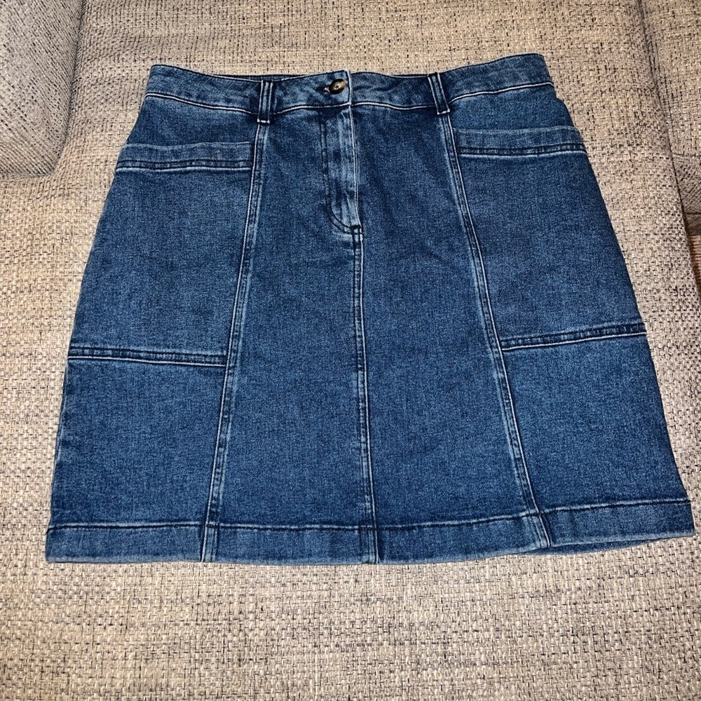 Boden Seamed Denim High Rise Mini Skirt Mid Wash 10R